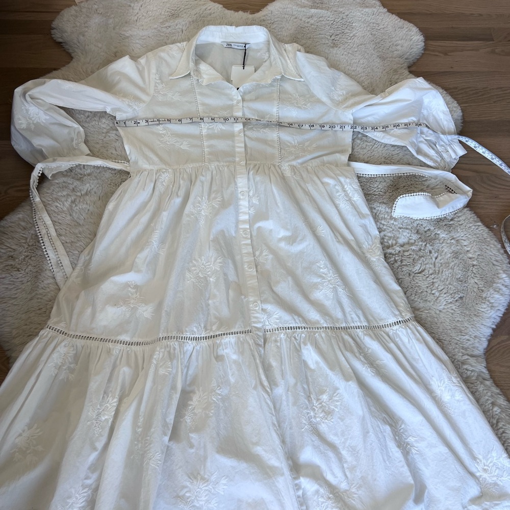 Zara new white embroidered shirt dress size. XL - Picture 7 of 12